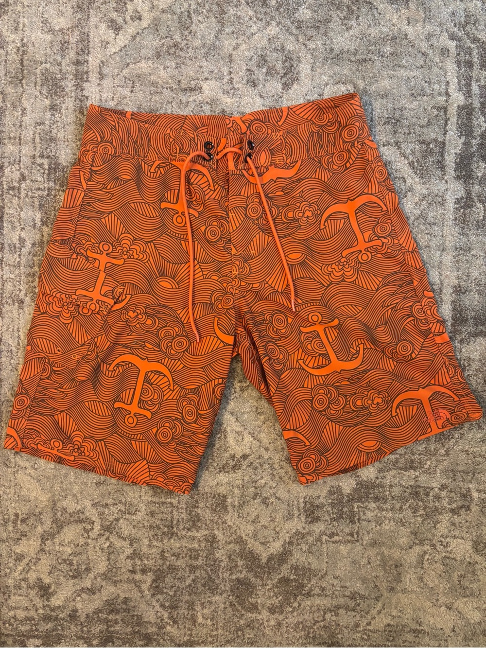 The North Face Orange Anchor-Print Swim Board Shorts